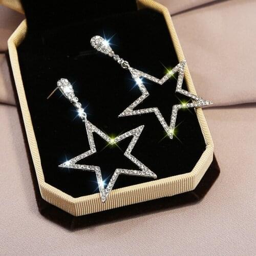 KSRA Popular Needle Korean Fashion Temperament Long Pentagram Pendant Earrings Personality Simple Wild Exaggerated Big Jewelry