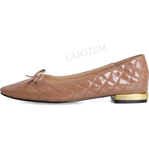 LAIGZEM SUPER Real Leather Women Flats Slip On Comfortable Sheepskin Shoes Woman Ladies Female Footwear Big Size 33 38 40 42 43