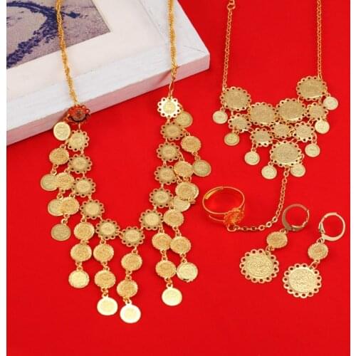 Coin Bracelet Necklace Earrings Women Islam Muslim Arab Coin Money Gold Color Middle Eastern Jewelry Coin