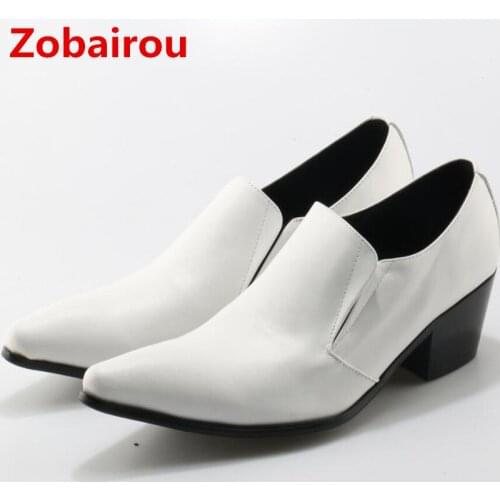 Zobairou mens shoes high heels white party wedding mens leather shoes oxford slipon formal shoe lasts luxury