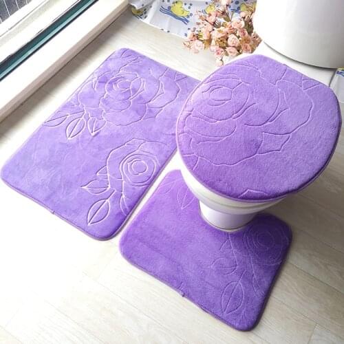 Bathroom Bath Mat Set Toilet Rugs Flannel Anti Slip Shower Carpets Set Home Toilet Lid Cover Shower Room Rug Floor Mats for Home