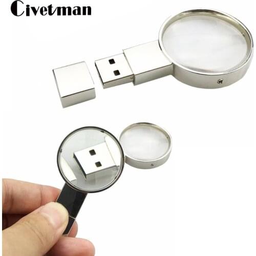 New Magnifying Glass USB 2.0 Flash Drive 8GB 16GB 32GB 64GB 128GB 256GB Mini Magnifier Pen Drive USB Memory Stick Memories Disk