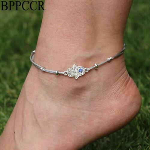 BPPCCR Classical Blue Evil Eye Fatima Hand Barefoot Anklets For Women Multicolor Handmade Cheville Sandals Anklet Jewelry Gift