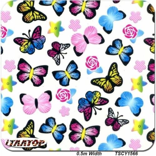 ITAATOP 0.5M * 2/10/20M Colored Butterfly Water Transfer Printing Film Hydro Dipping Film TSCY1566