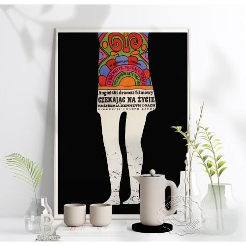 Polish Film Prints Poster, Angielshi Dramat Filmowy Czekajac Na Zycie Art Prints, Long Legs Black Background Wall Art Home Decor