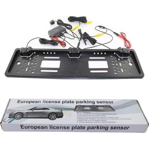EU Car License Plate Frame Rear View Camera with 2 parking sensor Night Vision 170 Degree Viewing Angle radar for European Cars