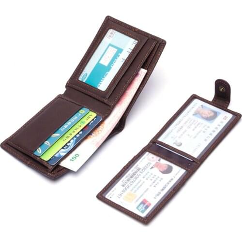 RFID Wallet Leather Mens Short Wallet Multifunctional Cross Wallet Card Holder Coin Bag Money Bag Photo Holder