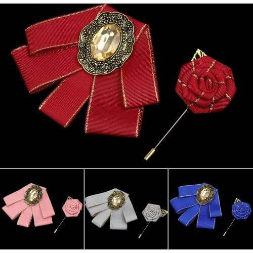 Luxury Men‘s Bowtie Brooch Set Fashion High Quality Exquisite Handmade Bow Tie Pin Gifts For Wedding Party Jewelry Accessories