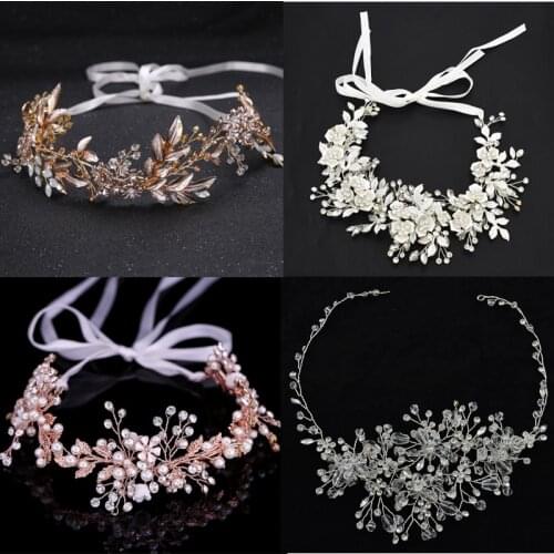 Rose Gold color Wedding Hair Accessories Flower Crown Tiaras Bridesmaid Prom Headband Pearl Bridal Headdress Headpiece Jewelry