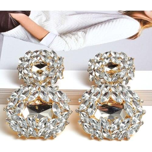 Wholesale Luxury Crystal Big Pendant Drop Earrings For Women Girls Fashion Rhinestone Wedding Jewelry Pendientes