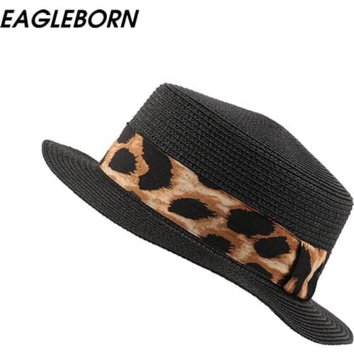 Leopard Straw Fedoras Hat Woven Shade Sunscreen Short Eaves Fedora Hat Women Fascinator Exquisite Church Hat Wedding Party Hats