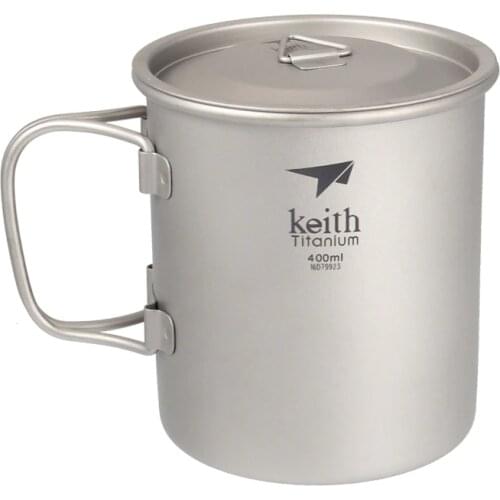Keith Titanium Water Cup Single Wall Mug Outdoor Camping Hiking Travel Drinkware Folding Handles Cup 400ml Ti3203