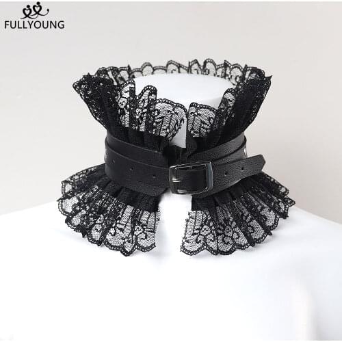 Dark Style Exaggerated Princess Collar Gothic Accessories Black Leather Lace Cold Vintage Lolita Aesthetic Chain Necklace