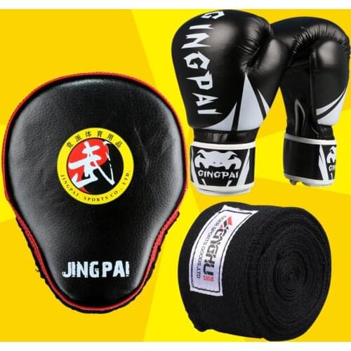 GINGPAI Foot Hand Training Target +Adult Kids Boxing Gloves+Hand Wraps Muay Thai Sanda Karate Combat MMA Training Kick Pad Glove