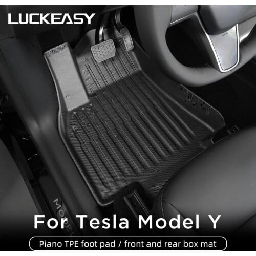 LUCKEASY Car Accessories Interior Modification For Tesla Model Y Waterproof Piano Style TPE Floor Mat Front Rear Trunk Mat