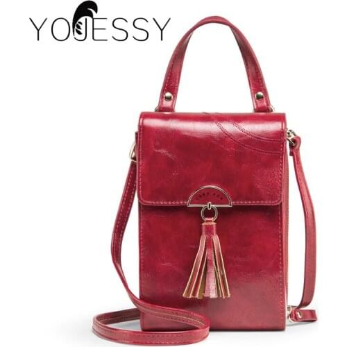 YOJESSY Women Bag Tassel Cell Phone Pocket Pu Leather Crossbody Bags Purse Female Messenger Bag