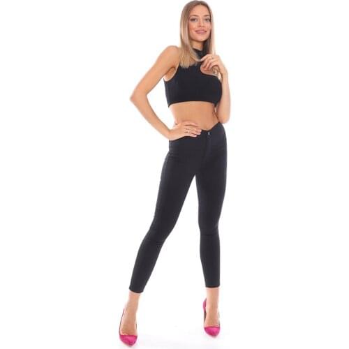 Women, Jeans, Slim Fit, High Waist, Push-up, Lycra, Flexible, Black, Solid Color, Full Length, Cotton Denim Trousers, 2021