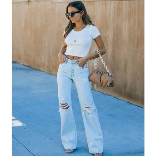 Womens Pants Straight Leg Rrpped Jeans Women High Waist Loose Wide Leg Pants Casual Washed Mom Fashion Casual Trousers