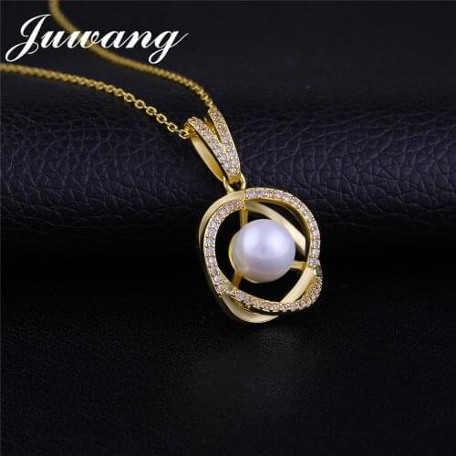 JUWANG Brand Imitation Pearl Heart Key Pendants Necklace for Women Women Gold Color CZ Love Jewelry Wholesale