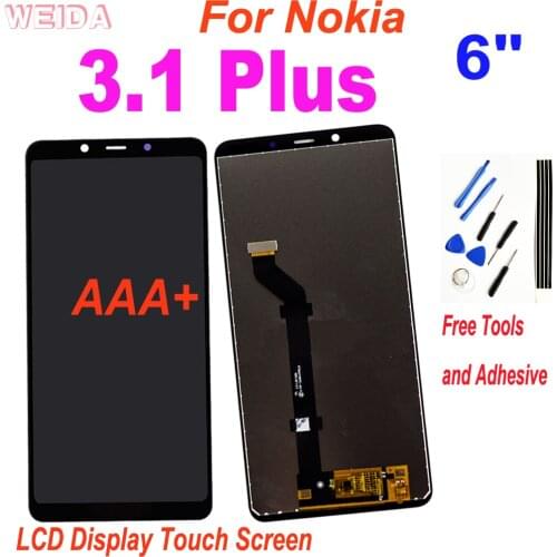 100% Tested 6" LCD For Nokia 3.1 Plus LCD TA-1118 TA-1104 LCD Display Touch Screen Digitizer Assembly Replacement with Tool