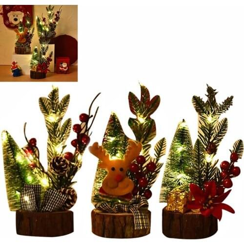 1 Pc Cute LED Mini Christmas Tree Mini Wooden Led Christmas Tree Desk Table Decoration Gift Cute Xmas Home Decor