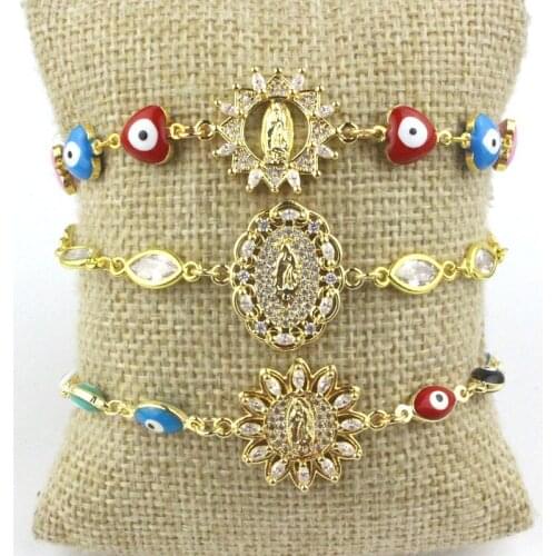 10pcs/lot Clear cz religion charm bracelet,enamel eye shape chain with cz charm bracelet,religion cz jewelry bracelet