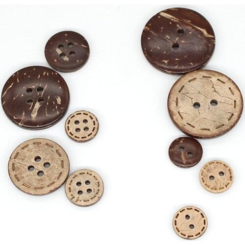 100PCS Natural Round Coconut Sewing Buttons 2 Holes 4 Holes Dotted Line For Childrens Clothing Jacket Overcoat Sweater 28-40mm