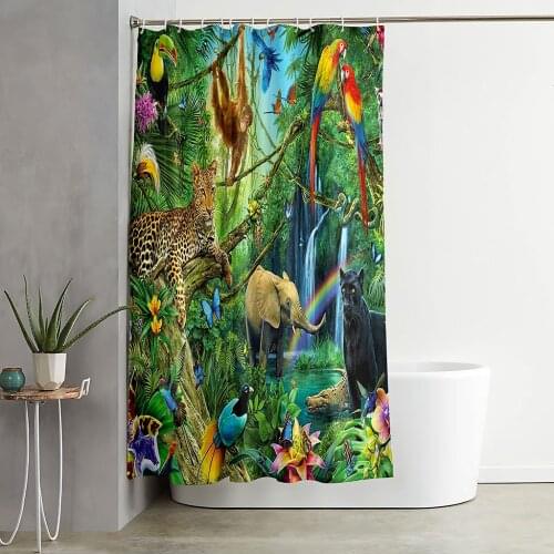 Animal Paradise Cartoon Forest Shower Curtain Bath Curtains Bathroom For Bathtub Bathing Cover Extra Large Wide 12pcs Hooks