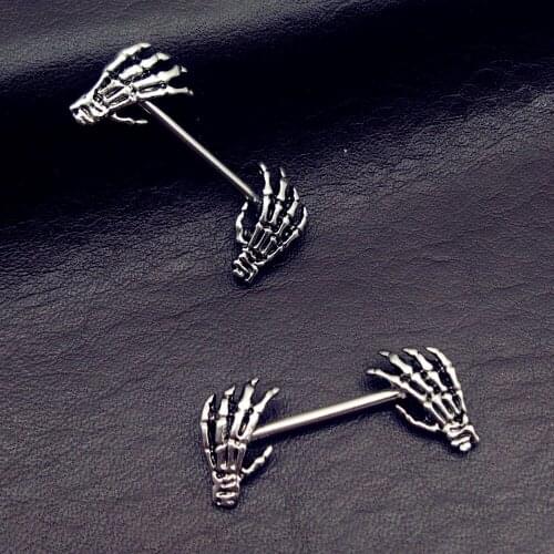 2pcs Hot Sale Stainless Steel sexy Nipple Rings Jewelry Trendy skull hand Nipple Barbell Piercing Ring Body Piercing Jewelry
