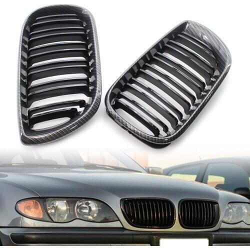 2x Carbon Fiber Black Double Slat Front Kidney Grille For BMW E46 Sedan 2002 2003 2004 2005 Car Styling Accessories