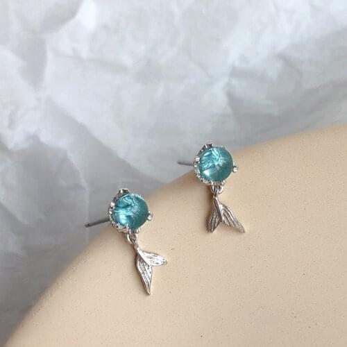 2021 Simple 925 Sterling Silver Piercing Crystal Mermaid Stud Earrings For Women Girls Party Femme Jewelry Pendientes eh1419