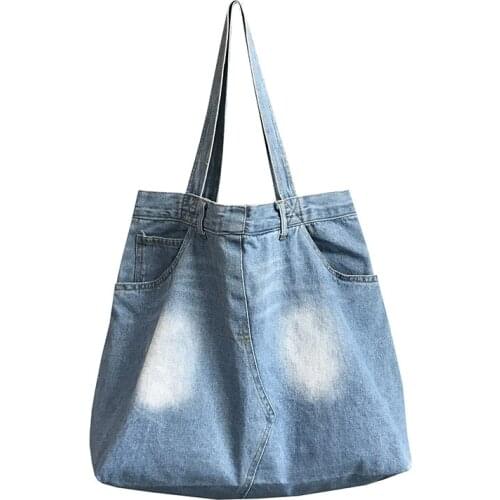 5PCS / LOT Women Casual Shopping Bag Fashionable Blue Wash Denim Canvas One-Shoulder Bag Trend Handbag