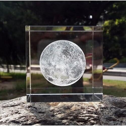Crystal Glass 3D Moon Cube Paperweights Clear Rare feng shui Figurines miniatures For Home Wedding Decor