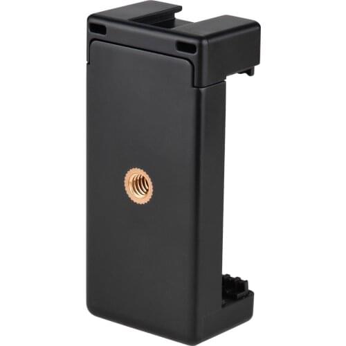 Phone Tripod Mount Adapter Phone Holder Clip with Dual 1/4 Threads Cold Shoe for Tripod Selfie Stick Microphone Mounting