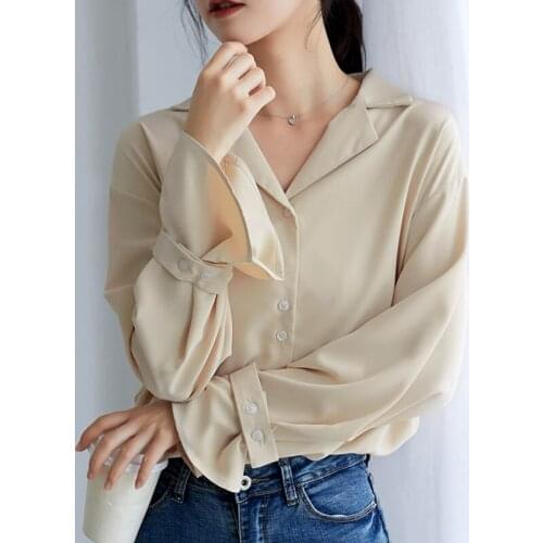 Blouse women tops and blouse 2021 button chiffon solid korean fashion women clothing V-Neck Flare Sleeve blusas ladies tops 0549