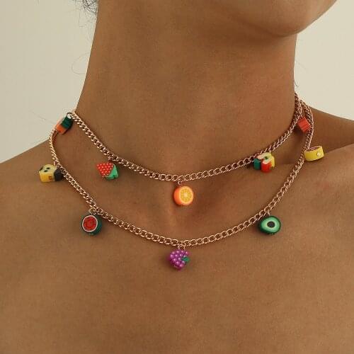 Bohemian Fashion Fruits Necklace Pendant For Sweet Women Double Layer Personality Clavicle Choker Thick Chain Necklace Jewelry