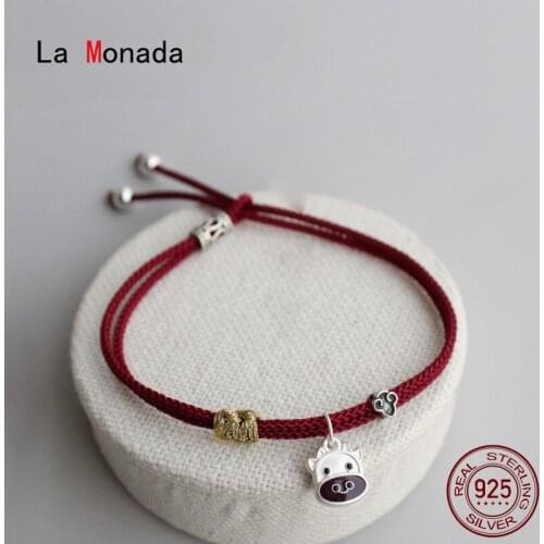 La Monada Zodiac Cow OX Red Thread For Hand 999 Sterling Silver Bracelet Red Thread String Rope Bracelets For Women Silver 999