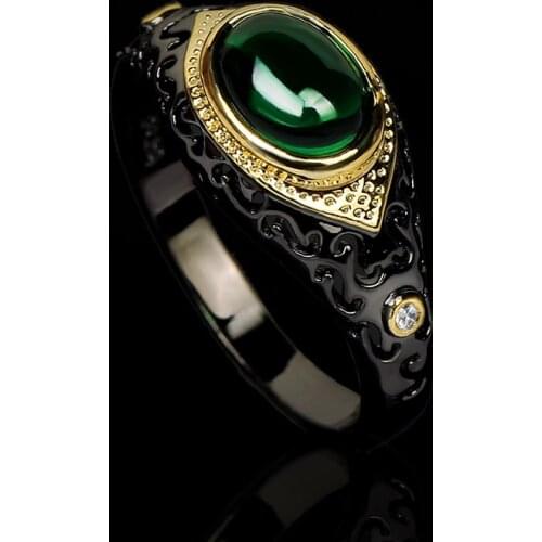 European and American Exaggerated Micro-inlaid Zircon Ring Black Gold Two-tone Green Zircon Ring Fashion Womens Party Jewelry