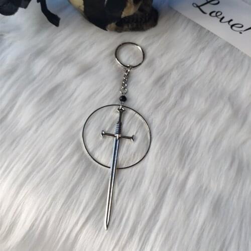 Gothic silver color sword key chain ring glass crystal classical Tarot Occult Dark jewelry send women fashion gift new 2020