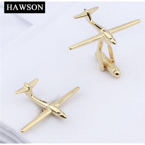 HAWSON Funny Jewelry Airplane Cuff links High Quality Gold-Color Novelty Cufflinks for Mens Shirt