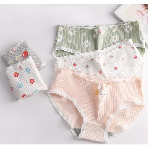 3Pcs Cotton Women Panties Thread lace Underwear Cotton Breathable Solid Candy Color Women Girl Briefs Underpant Lingerie Panty