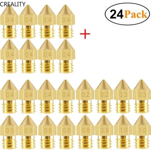 Creality Official MK8 Nozzles Package 24PCS 0.2mm 0.3mm 0.4mm 0.5mm 0.6mm 0.8mm 1.0mm Brass Nozzle for 3D Printer Accessories