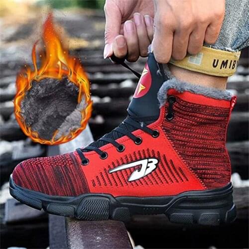 Lightweight Safety Shoes Winter Safety Boots for Men Warm Fur Lined Steel Toe Trainers Women Work Shoes Red Shoes Women