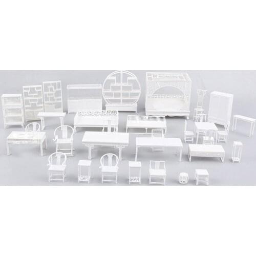 1:25 Dollhouse mini Furniture Miniature Doll accessories Chinese Style Plastic Model Bed Table Chair Cabinet Shelf
