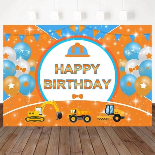 Mocsicka Child Boy Happy Birthday Backdrop Balloons Excavator Glitter Baby Cake Smash Party Background Decor Banner Studio Props
