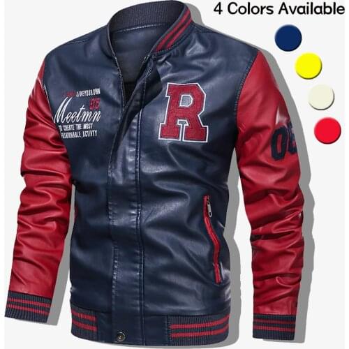 2020 Spring Men Embroidery Baseball Jacket Leather Bomber Jacket Academia Style Motorcycle Jackets Male Smart Leather Coats