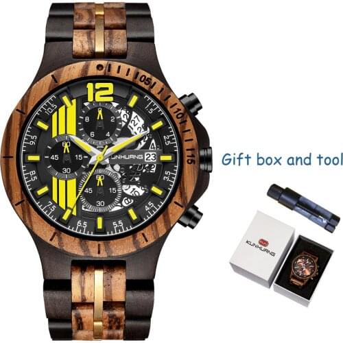KUN Wooden Quartz Wristwatch Mens Sport Watch Business wood Watch Male Watches Man Boss Gift Chronograph Watch For Men