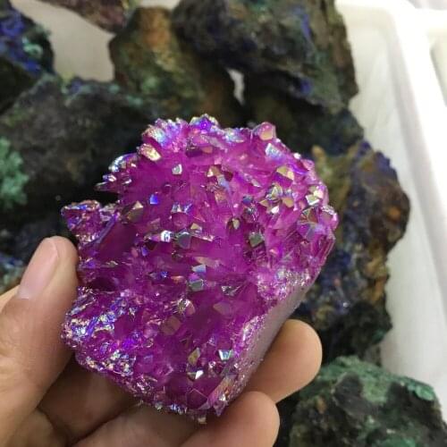 Natural quartz crystal stone Electroplate purple Aura quartz clusters for decoration