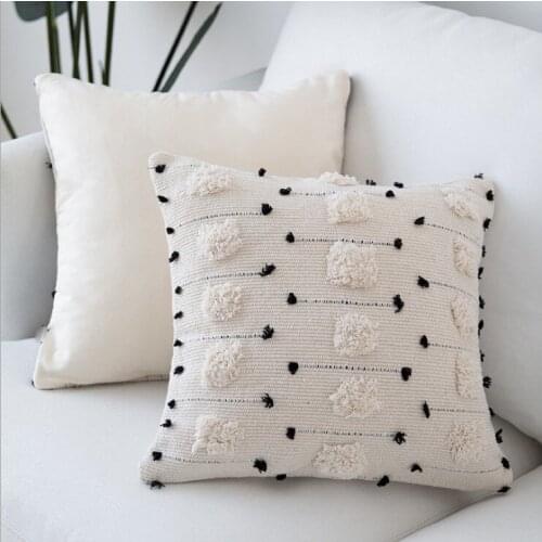 White Black Geometric Cotton Cushion Cover Cut flowers Round Embroidery Pillow Cover 45x45cm/30x50cm Sofa Bed Home Decoration