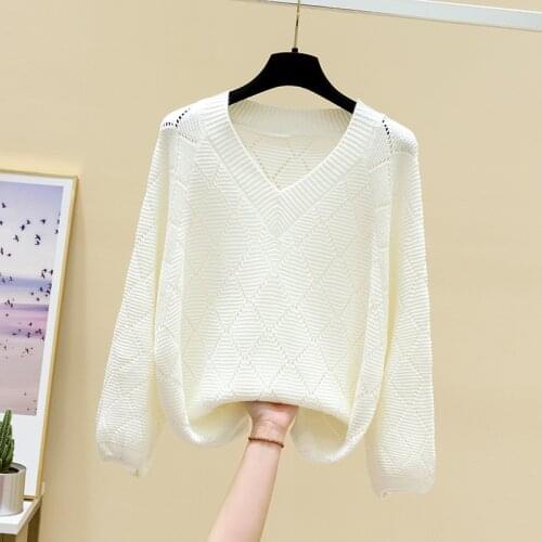 2021 spring new V-neck hollowed out T-shirt ins super fire top foreign style sweater womens loose thin base shirt